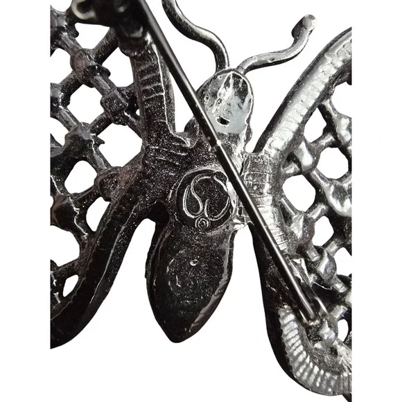 Swarovski Gunmetal Black Crystal Butterfly Brooch Pin Statement Insect Jewelry - Picture 3 of 5